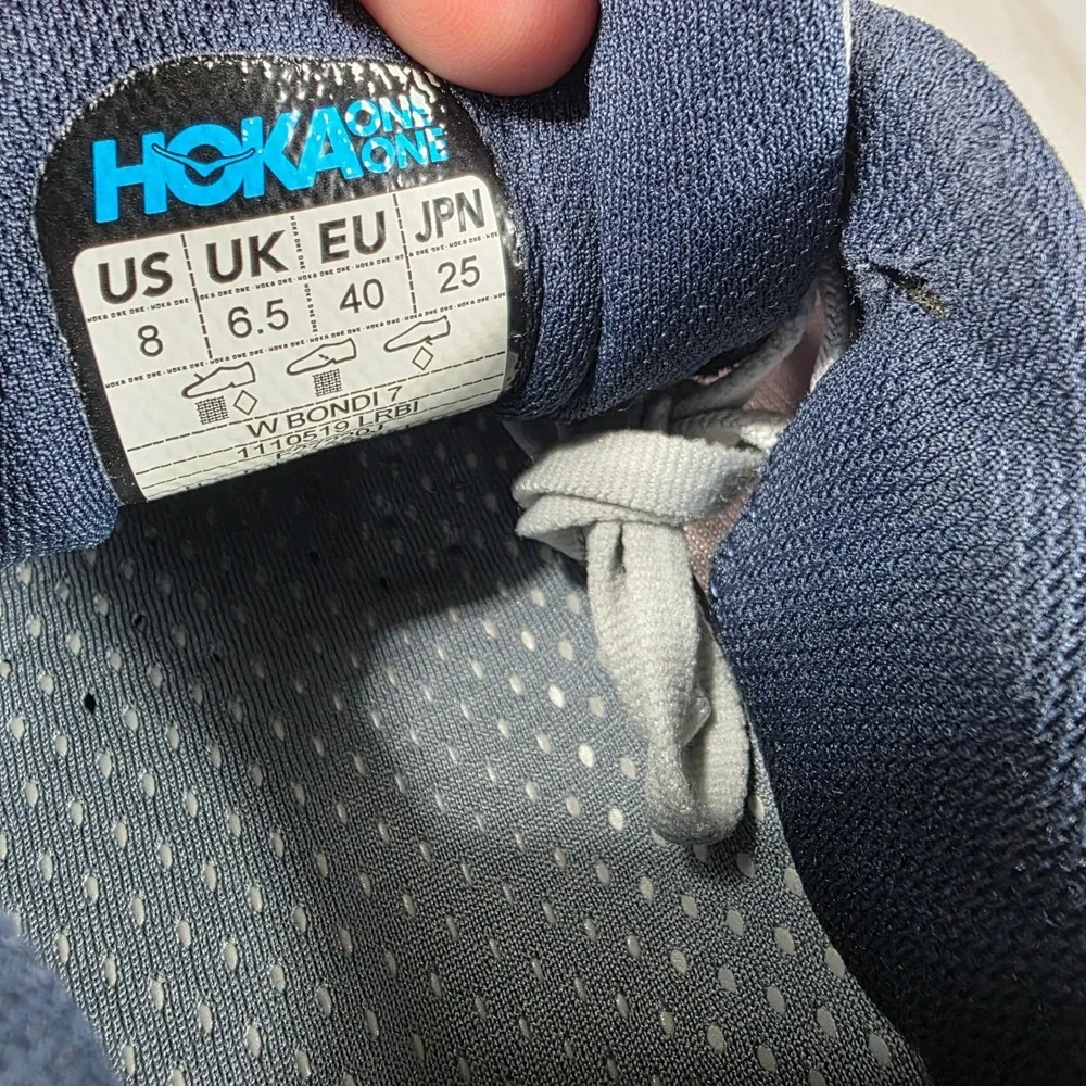Hoka One One Bondi 7 Womens 8 Grey Blue Running Shoes 1110519 LRBI Sneaker